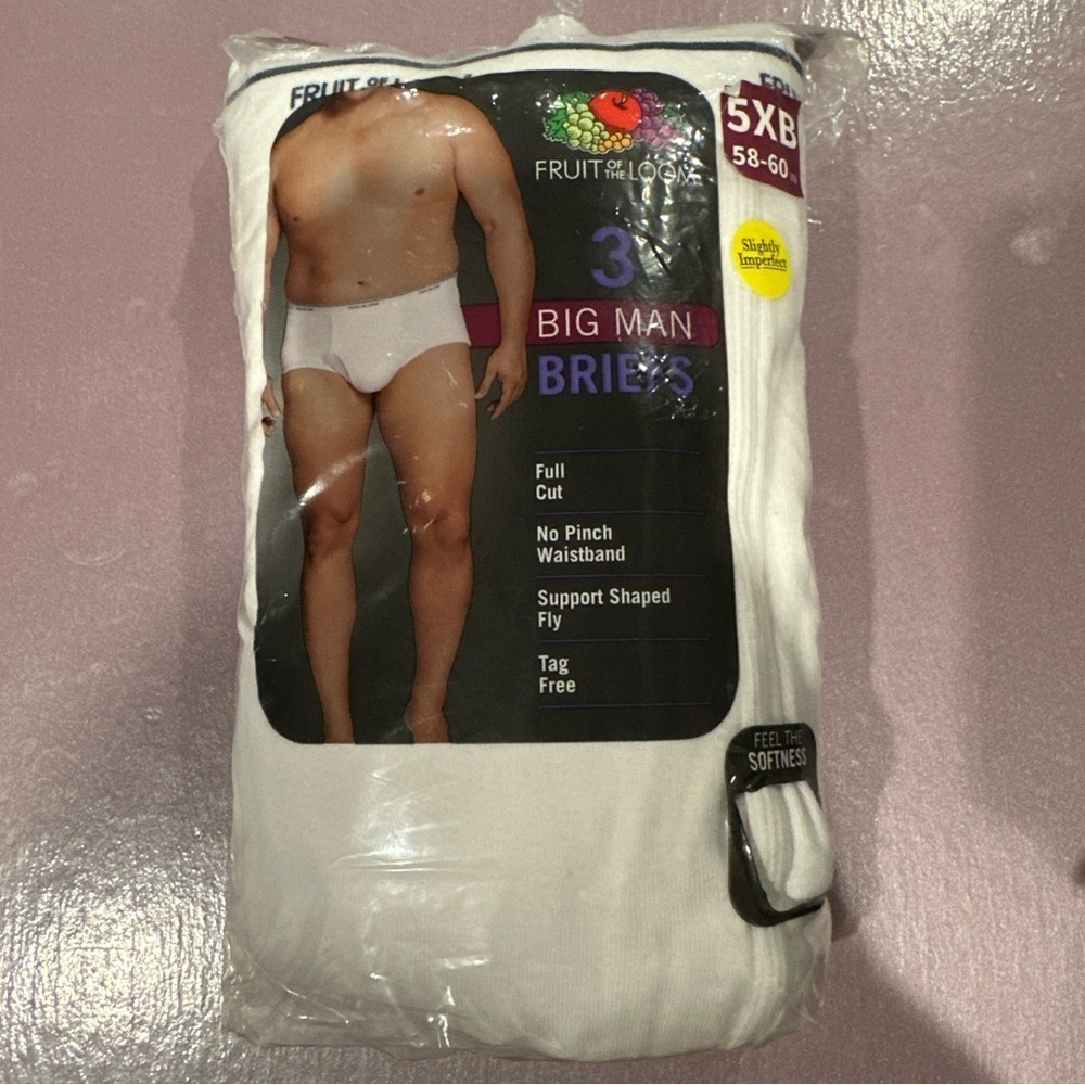 3 Pair Men's Fruit of the Loom White Big Man Briefs - Size 5XB (58-60")